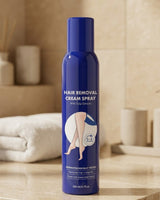 EaseDaily unisex Hair Removal Cream Spray, 200ml blue bottle, on a beige bathroom counter
